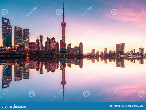 Shanghai Urban Architecture Landscape And Huangpu River Reflection In