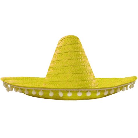 Yellow Mexican Sombrero With Pom Pom Edging I Love Fancy Dress