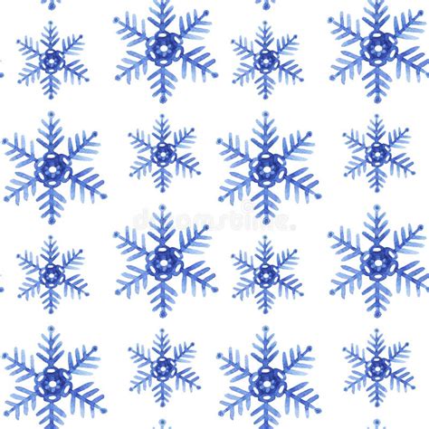 Pattern Seamless Hand Drawn Watercolor Blu Freezing Snowflakes Isolated