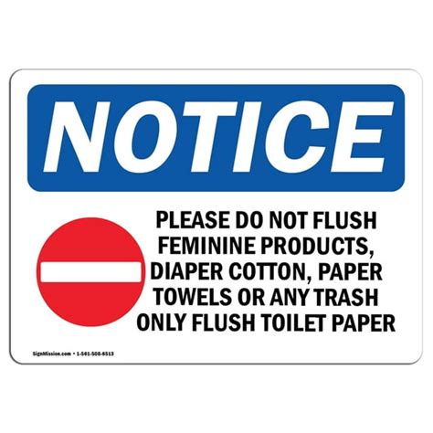 Osha Notice Please Do Not Flush Feminine Sign With Symbol Heavy