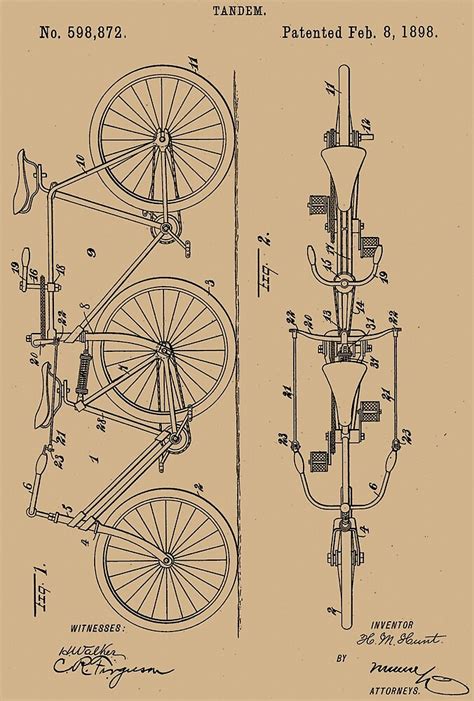 1898 Patent Velocipede Tandem Bicycle Archival History Invention By
