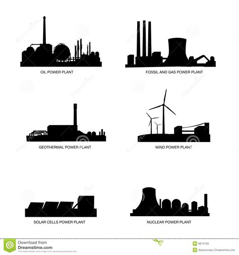 Power Plants By Fuel Vector Silhouette Stock Photo Image