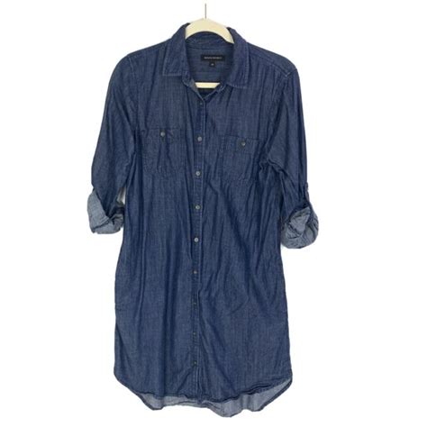 Banana Republic Women Denim Shirt Dress Rolled Cuff Blue Sz 10 Ebay