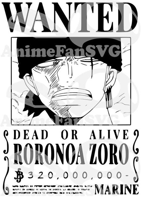 Zoro Wanted Poster Svg Black And White Etsy