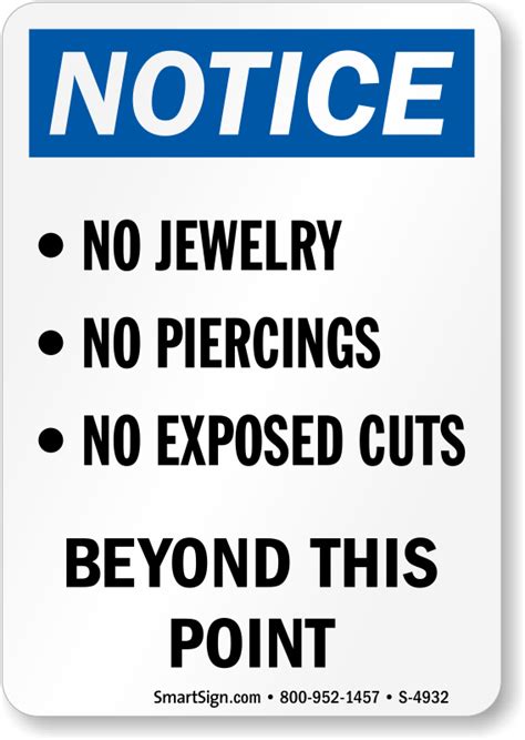 No Jewelry No Piercings No Exposed Cuts Beyond Point Sign Sku S 4932
