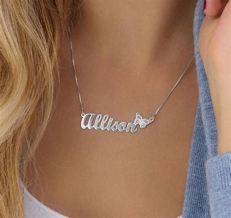 Personalized Butterfly Silver Name Necklace Personalized Sterling 925