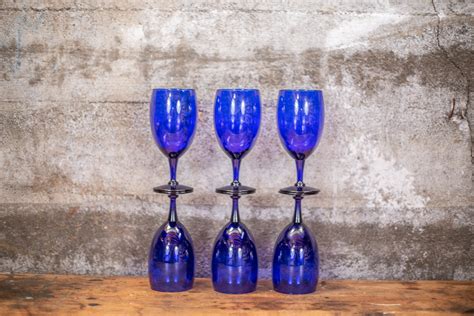 Vintage Cobalt Blue Water Goblets Blue Drinking Glasses Etsy