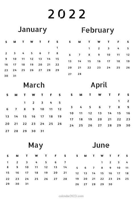 Free Printable 6 Month Calendar 2022 Printable Word Searches