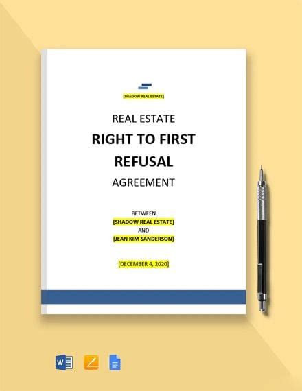 Real Estate Right Of First Refusal Agreement Template In Word Pages