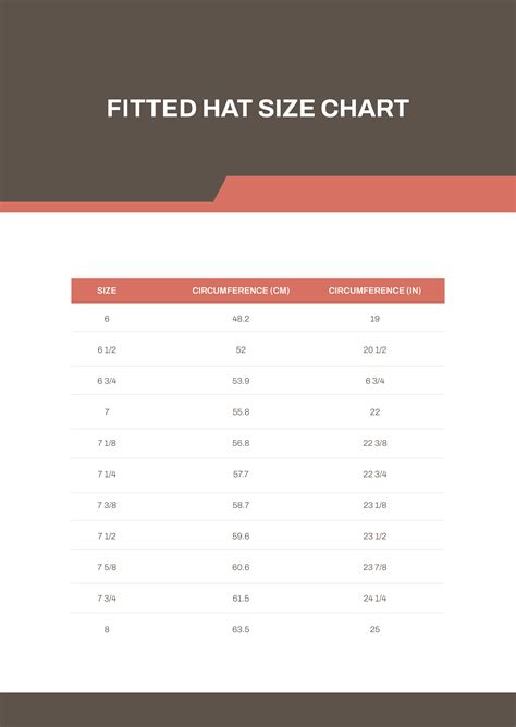 Free Size Chart Template Of Hat Size Chart 8 Free Tem