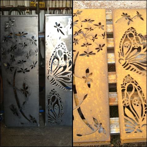 Corten Steel Metal Art Before And After Rusting Panels Handcrafted By