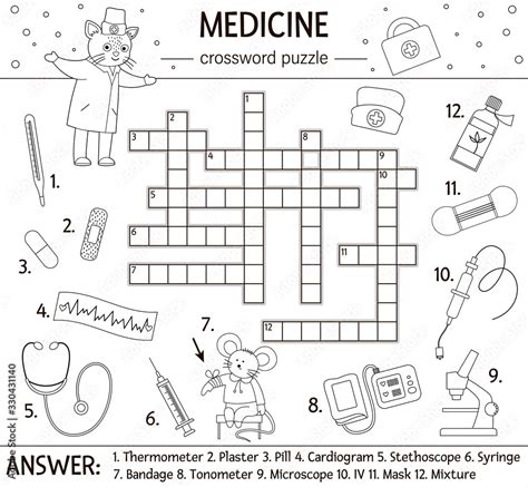 Vector Health Care Outline Crossword Puzzle Medicine Quiz For Children