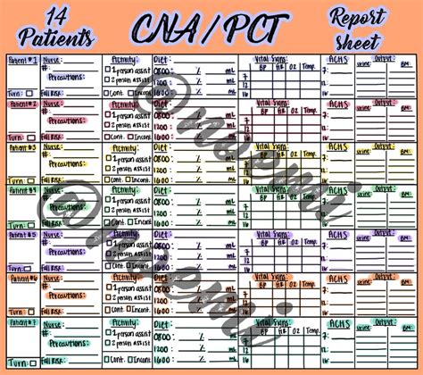 Cna Report Sheet Printable 14 Patient Report Sheet Tcp Etsy