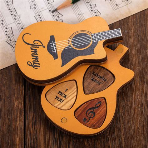 Customized Wooden Guitar Picks With Storage Case Engraved Holder Box