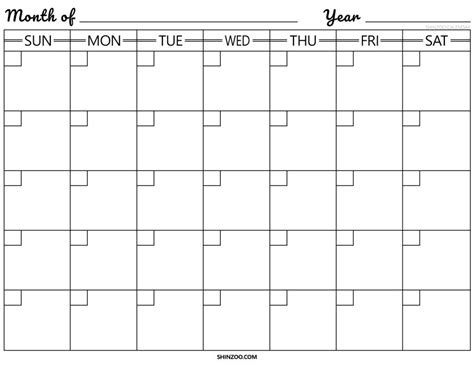 Blank Calendar Template 2019 Printable Blank Calendar