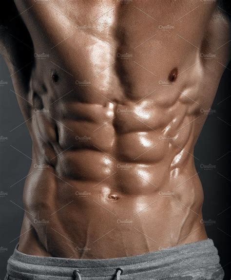Strong Athletic Man Fitness Model Torso Showing Six Pack Abs Male