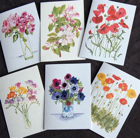 Set Of 6 Watercolour Flower Greeting Cards Watercolor Flowers