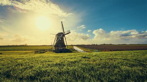 3840x2160 Windmill In Farmland Sunset View 5k 4k Hd 4k Wallpapers