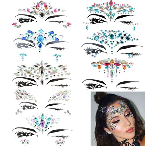 womens face jewel tattoo glitter stickers rhinestone face jewels festival face jewels