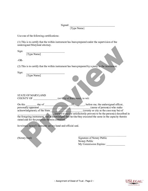 Maryland Assignment Of Deed Of Trust By Individual Mortgage Holder