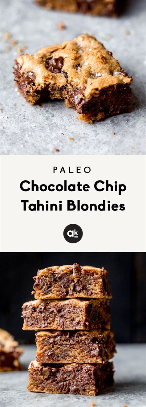 Paleo Chocolate Chip Tahini Blondies That Are Gooey With Nutty Earthy Notes And Chocolate