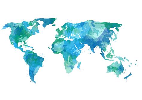 Watercolor World Map Teal Digital Art By Michelle Eshleman