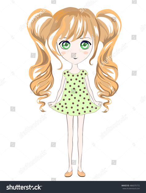 Cute Girl Anime Style Long Hair Stock Vector 486075772
