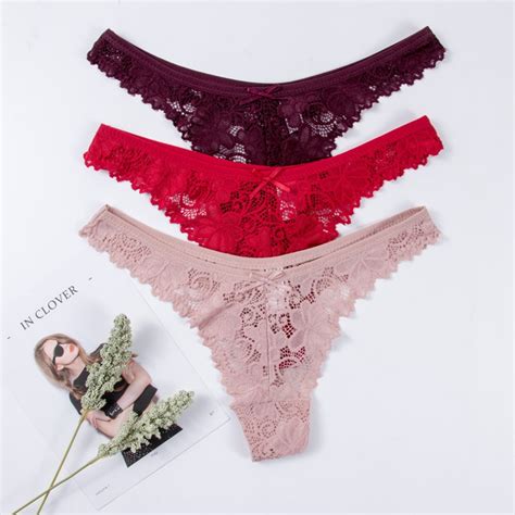 4 Pack Womens Floral Lace Briefs Thongs Panties Crotchless Underwear