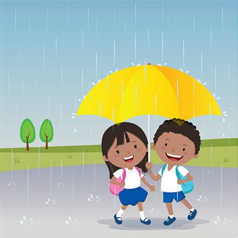 Cartoon Of Young Smiling Girl Holding Umbrella Clip Art Vector Images