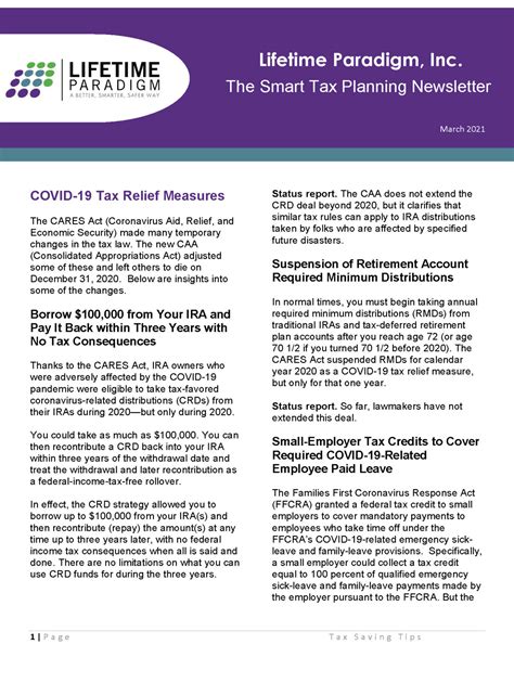 The Smart Tax Planning Newsletter March 2021 Lifetime Paradigm