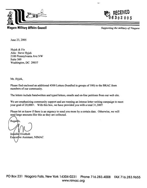 Letter from Jennifer Overholt, Executive Assistant, NIMAC to Steve ...