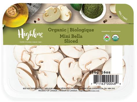 Organic Mini Bella Topseal 16 Oz Sliced Highline Mushrooms