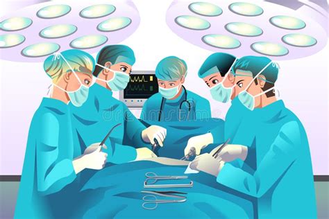 Cirujanos Del Grupo Que Hacen Cirugía Ilustración Del Vector