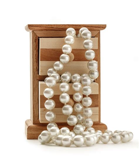 Wooden Chest With White Pearl Necklace Stock Photo Image Of Retro