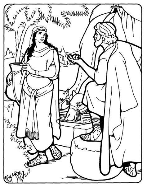 Rebekah And Isaac Rebekah At The Well Bible Coloring Page Sunday School Coloring Pages Bible