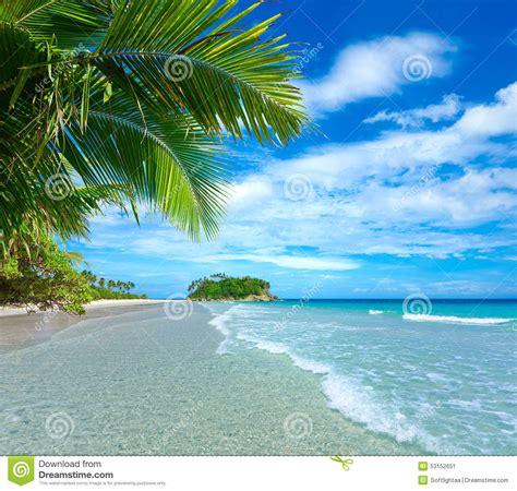 Beautiful Tropical Beach On The Background Of Island Stock