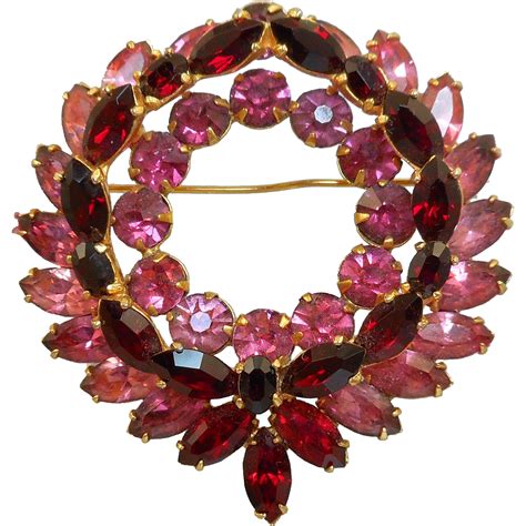 Kramer Pink Red Rhinestone Brooch Alisons Antiques And Vintage Jewelry