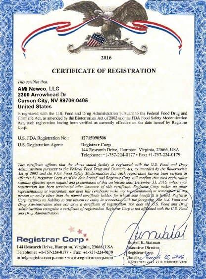 Certificate Of Fda Registered Facility Aloha Medicinals