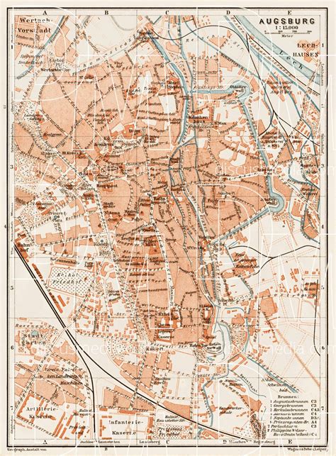 Old Map Of Augsburg In 1909 Buy Vintage Map Replica Poster Print Or