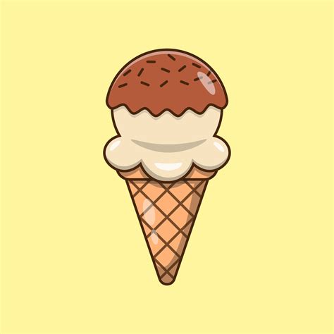 casquinha de sorvete com ilustração de ícone de desenho animado de cobertura de chocolate