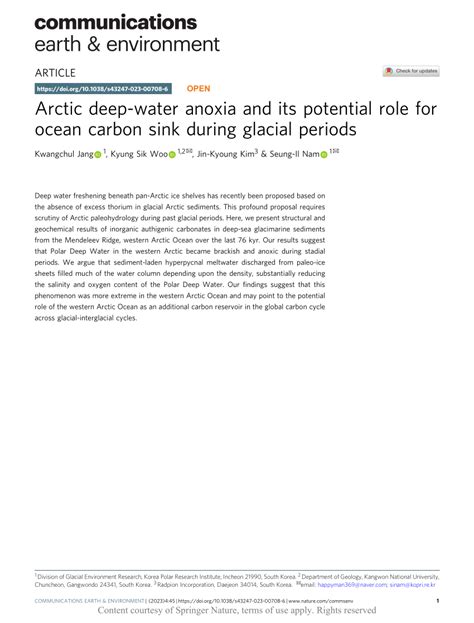 Pdf Arctic Deep Water Anoxia And Its Potential Role For Ocean Carbon