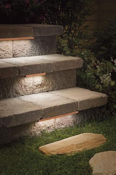 Low Profile Contemporary Stair Lighting Under Treads Of Outdoor Stone