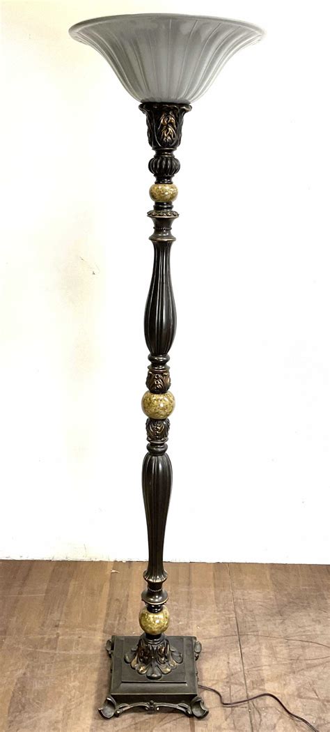 Lot Traditional Carved Wood Torchiere Style Floor Lamp