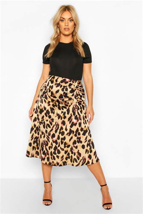 plus leopard print satin ruched asymmetric skirt boohoo leopard print skirt asymmetrical