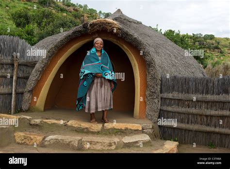 Sotho Woman In Front Of Hut Basotho Cultural Village Golden Gate