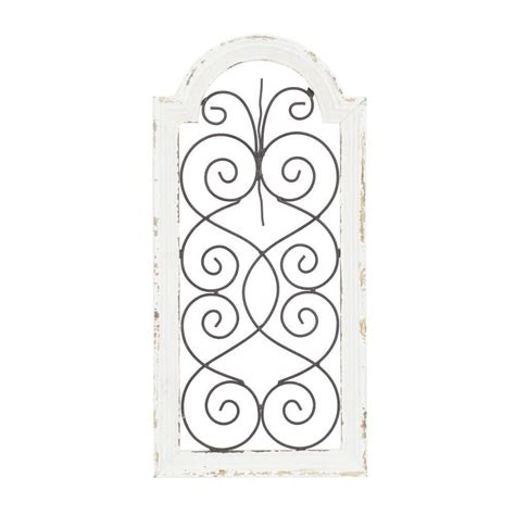 Litton Lane Wood White Arched Window Inspired Scroll Wall Decor With