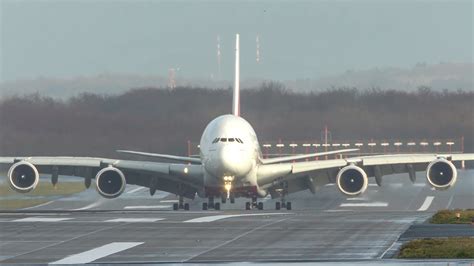 Airbus A380 Landing With A Full Close Up On The Landing Gear