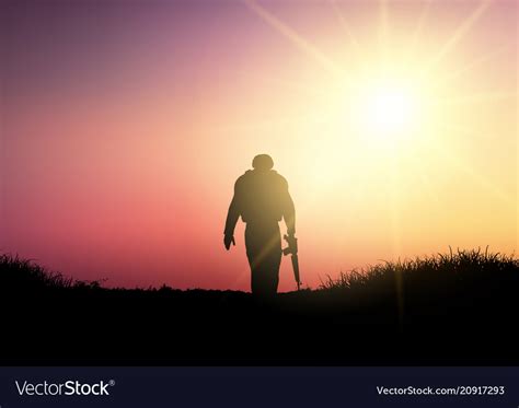 Silhouette Of A Soldier At Sunset Royalty Free Vector Image