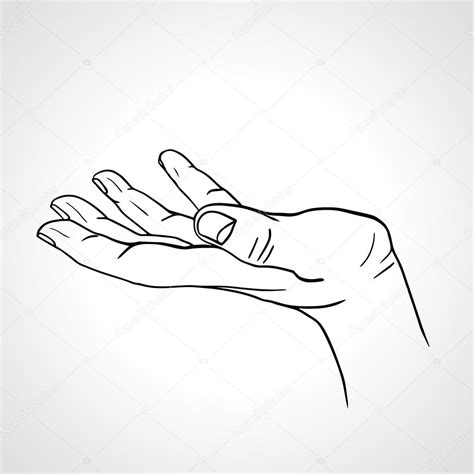 Side View Of A Line Art Hand With Palm Up Isolated On A White