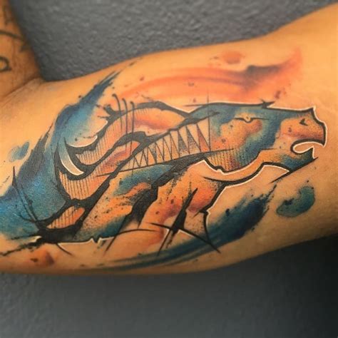Beehaw, done by elf @little chicago tattoo company, johnson city tn. Denver Broncos watercolor tattoo. Work done at Certified Customs in Denver. | Denver broncos ...